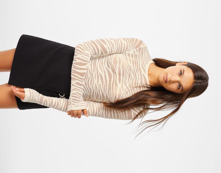 Bershka Long Sleeve Top In Rustic Zebra Print Fabric Cardigan Dames Wit | P37LCIS4Kio