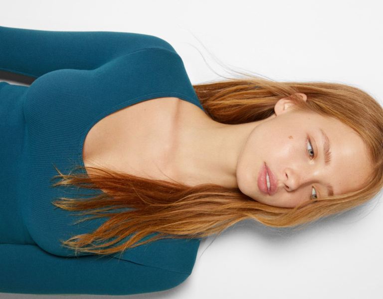Bershka Long Sleeve V-neck Seamless Top T-shirts Dames Groen | SfUKRwBkcdB