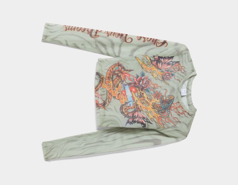 Bershka Long Sleeve With Print T-shirts Dames Khaki | EDHWOK9nNcd