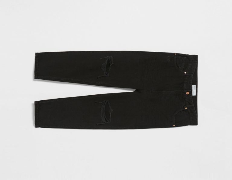 Bershka Loose Fit With Rips Jeans Heren Zwart | 6VwBaOXUzL2