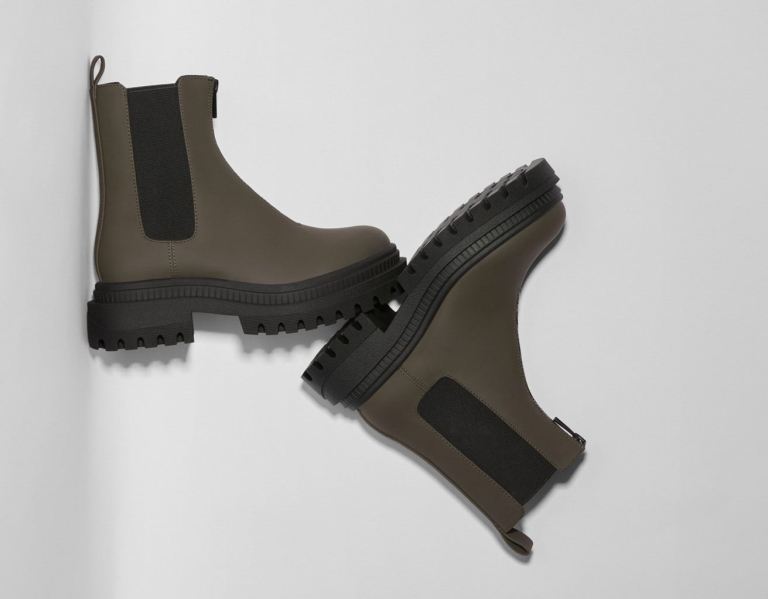 Bershka Low-heel With Elastic Panels Enkellaars Dames Khaki | 0YSbgusLP8S