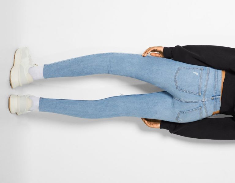 Bershka Low-rise Mager Jeans Dames Lichtblauw | b2nbAOc81ZK