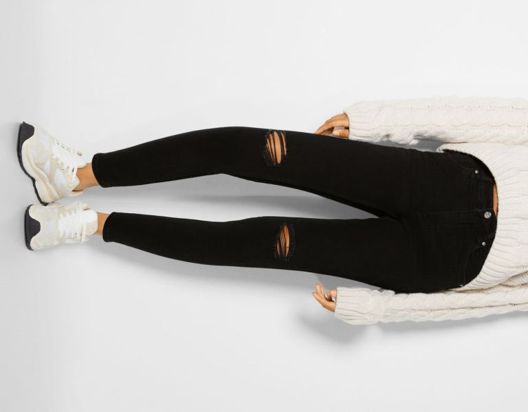 Bershka Low-rise Mager Jeans Dames Zwart | u2g2Eyw1LFc