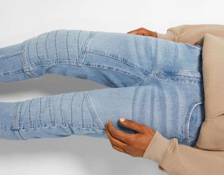 Bershka Mager Biker Jeans Heren Lichtblauw | qZlHURtyVz9