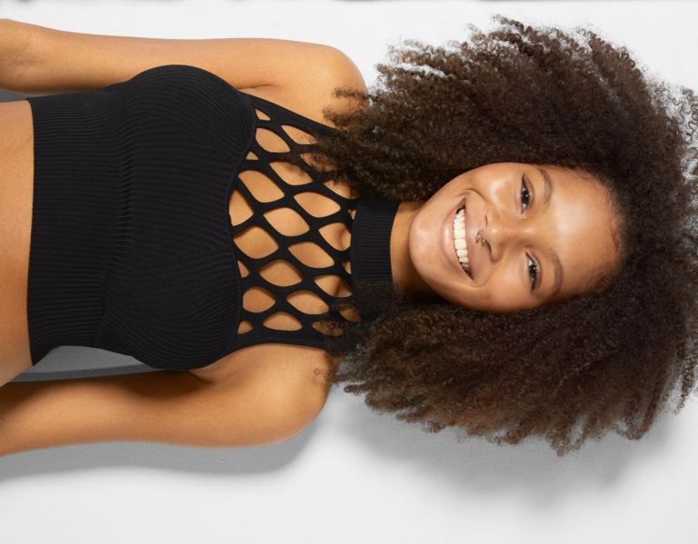 Bershka Mesh Knit Top Gebreide Kleding Dames Zwart | UqxIJqToa31