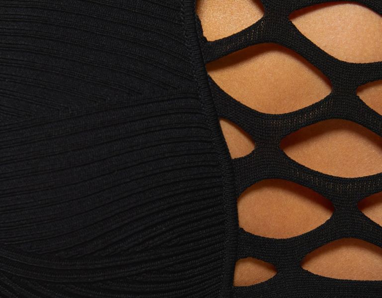 Bershka Mesh Knit Top Gebreide Kleding Dames Zwart | UqxIJqToa31