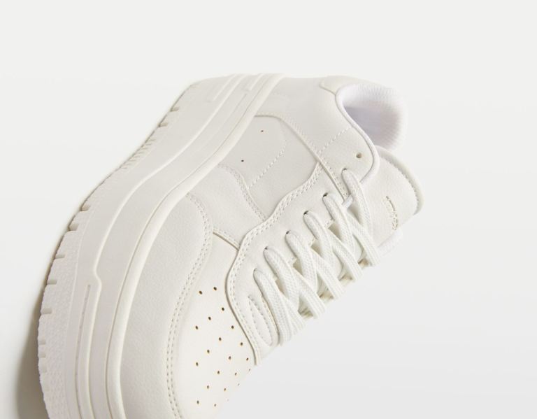 Bershka Monochrome Platform Sneakers Dames Wit | qKZ5Bf0TyEu