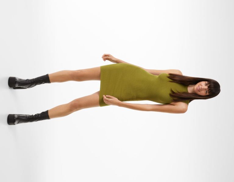 Bershka Mouwloos Crew Neck Mini Jurken Dames Khaki | mNT8uo6wfBS