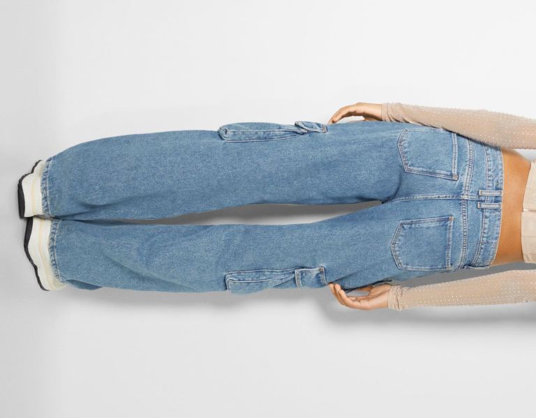 Bershka Multi-pocket Cargo Jeans Dames Lichtblauw | rPljC7PgIcY