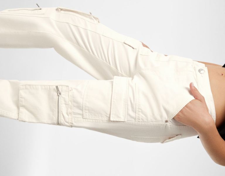 Bershka Multi-pocket Twill Cargo Jeans Dames Wit | XNn7xPynfGP