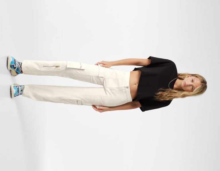 Bershka Multi-pocket Twill Cargo Jeans Dames Wit | XNn7xPynfGP