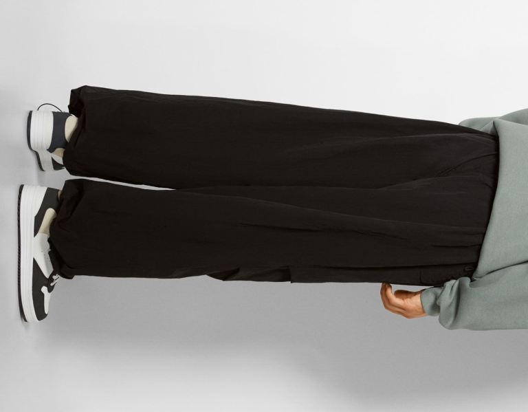 Bershka Nylon Joggers Parachute Heren Zwart | KKz92Y4ijGf