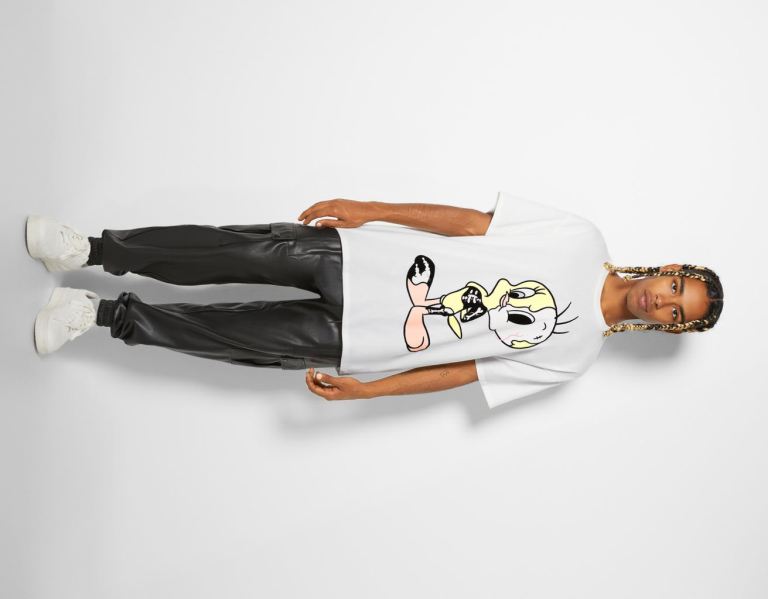 Bershka Oversize Kort Sleeve With Looney Tunes X Coté Escrivá Print T-shirts Heren Wit | xwiBMIvqfkG