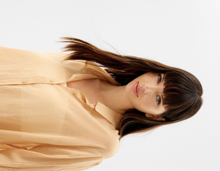 Bershka Oversize Long Sleeve Rustic-effect Overhemd Dames Bruin | jgTR8iBxKZp