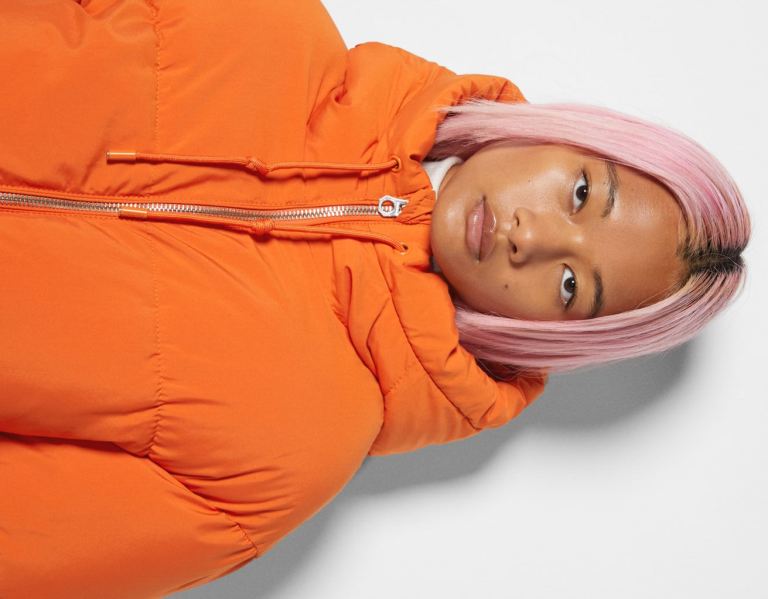 Bershka Oversize Met Capuchon Puffer Jassen Dames Oranje | HZEEnhRsUkP