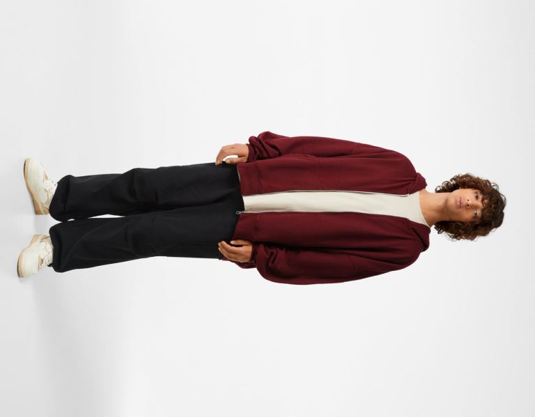 Bershka Oversize Zippered Hoodie Trainingspak Heren Donkerrood | h2B30hAda6Q