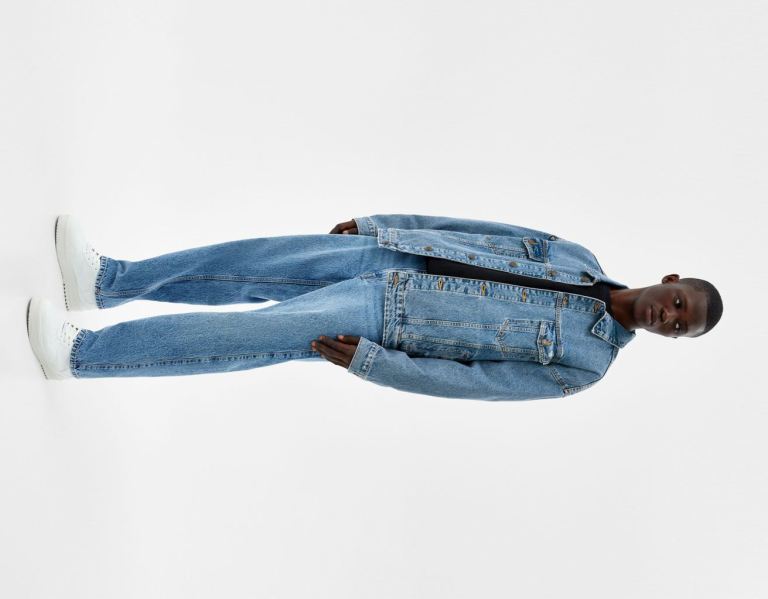 Bershka Oversized Denim Jassen Heren Lichtblauw | RbP99O9FGkK