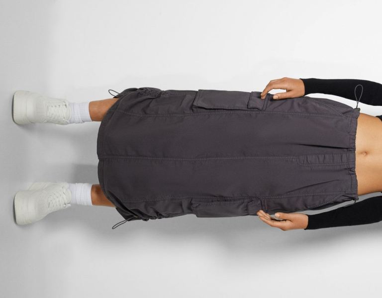 Bershka Parachute Cargo Midi Rokken Dames Grijs | 94QPmo77ybf