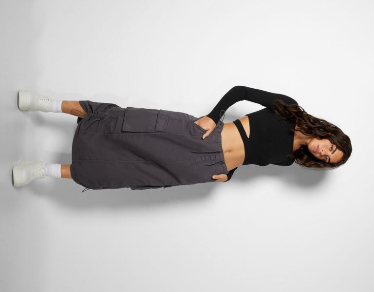 Bershka Parachute Cargo Midi Rokken Dames Grijs | 94QPmo77ybf