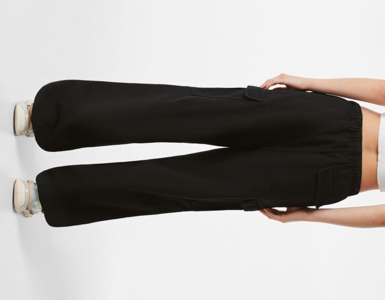 Bershka Parachute Jeans Cargo Dames Zwart | 9THZ3GzQ6mZ