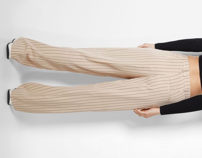 Bershka Pinstripe Brede-leg Prints Broek Dames Bruin | aNQJmL6txP5