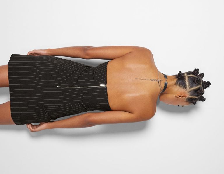 Bershka Pinstripe Corset Jurken Dames Zwart | NZCiRYo91ci