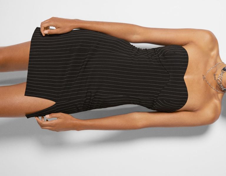 Bershka Pinstripe Corset Jurken Dames Zwart | NZCiRYo91ci