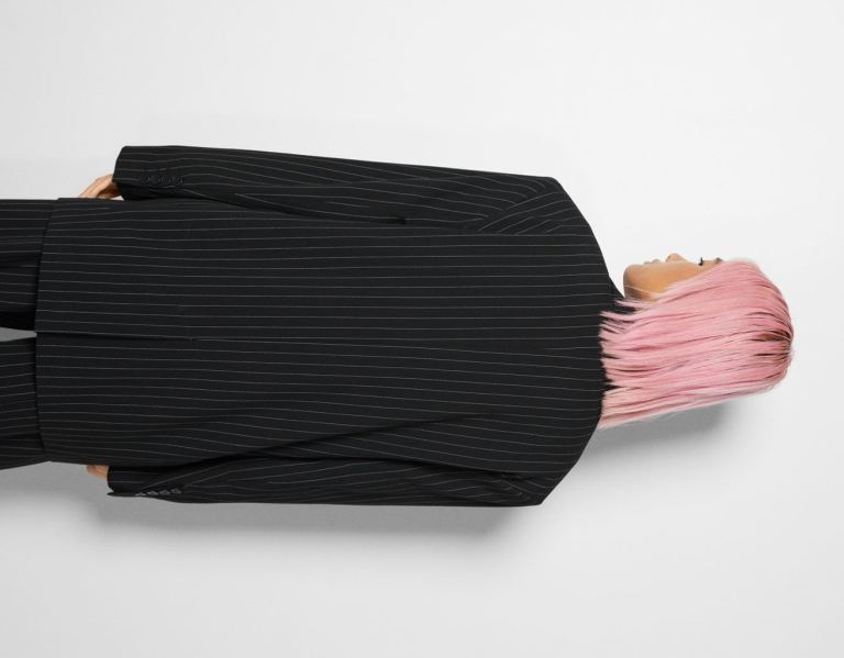 Bershka Pinstripe Print Blazer Bovenkleding Dames Zwart | r9enWmX9aTY