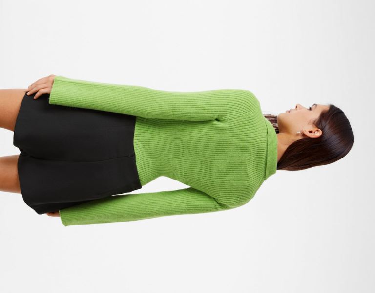 Bershka Polo Collar Trui With Bell Sleeves Gebreide Kleding Dames Groen | xjZE1dJcVIS