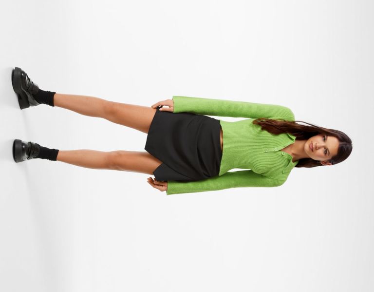 Bershka Polo Collar Trui With Bell Sleeves Gebreide Kleding Dames Groen | xjZE1dJcVIS