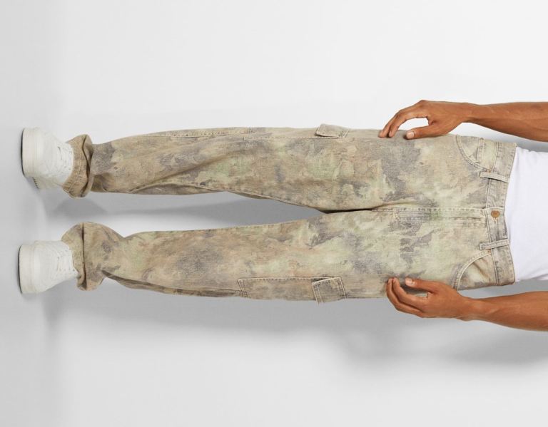 Bershka Printed Baggy Jeans Cargo Heren Bruin | nJZMIv6fDrM