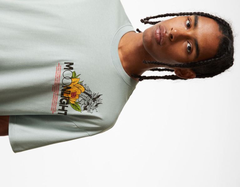 Bershka Printed Boxy Fit Kort Sleeve T-shirts Heren Lichtblauw | Q1K2n7fFoTH