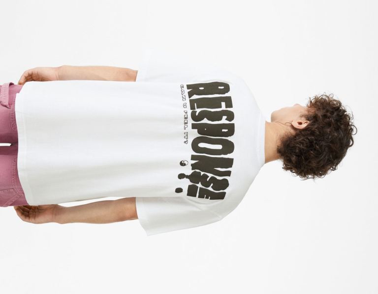 Bershka Printed Boxy-fit Kort Sleeve T-shirts Heren Wit | oQB6BapOzqm