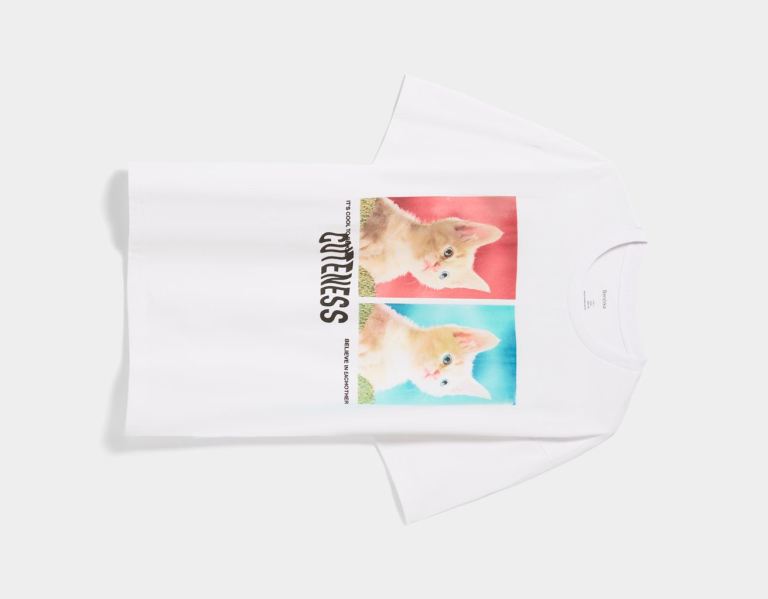 Bershka Printed Boxy-fit Kort Sleeve T-shirts Heren Wit | oQB6BapOzqm
