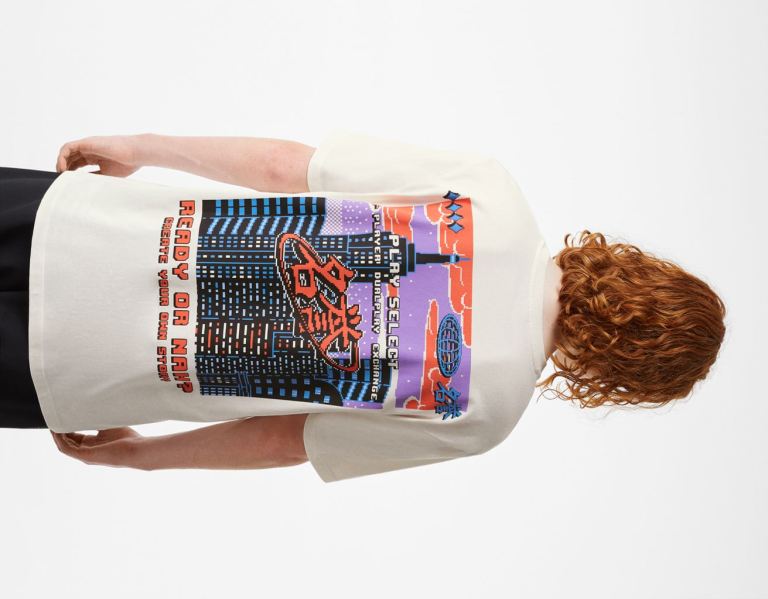 Bershka Printed Easy-fit Kort Sleeve T-shirts Heren Wit | OcoUCYErlR4
