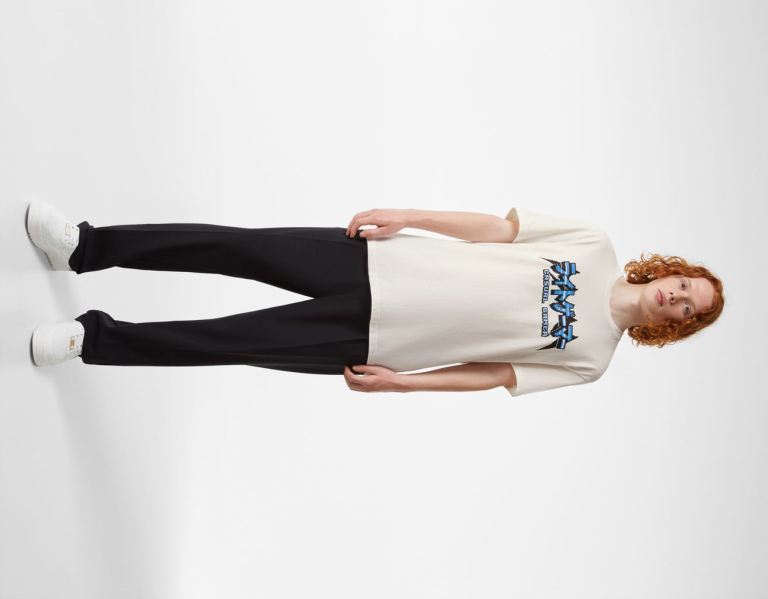 Bershka Printed Easy-fit Kort Sleeve T-shirts Heren Wit | OcoUCYErlR4
