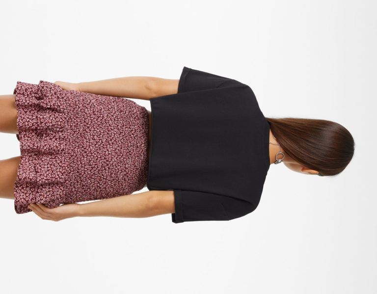 Bershka Printed Gathered Mini Rokken Dames Donkerrood | DHmRJEdJMAL