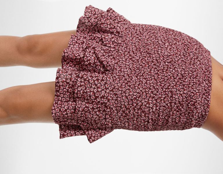 Bershka Printed Gathered Mini Rokken Dames Donkerrood | DHmRJEdJMAL