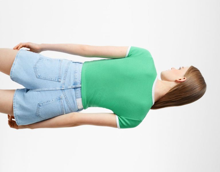Bershka Printed Geribbeld Kort Sleeve T-shirts Dames Groen | I85QkveYJDn
