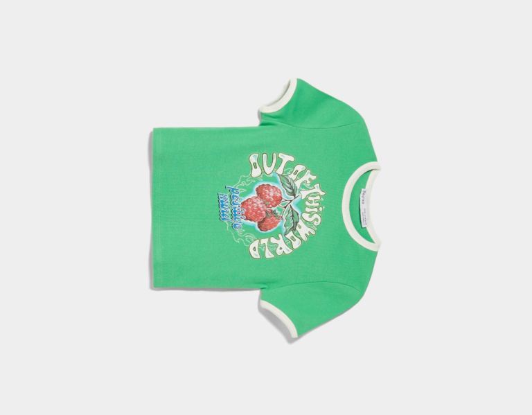 Bershka Printed Geribbeld Kort Sleeve T-shirts Dames Groen | I85QkveYJDn