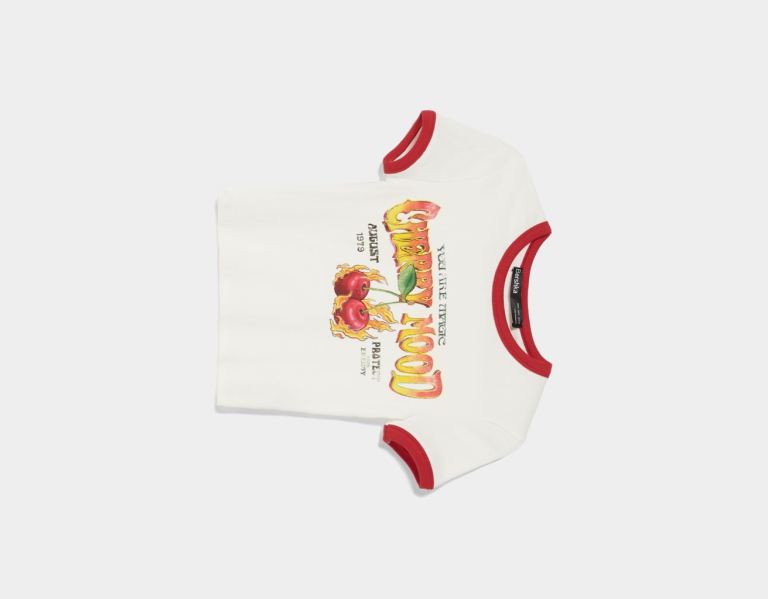 Bershka Printed Geribbeld Kort Sleeve T-shirts Dames Wit | JyLEcXgfzmm