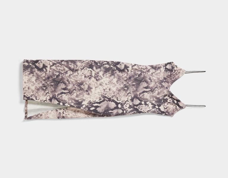 Bershka Printed Midi With Straps Jurken Dames Grijs | Osvr0uFIS1C
