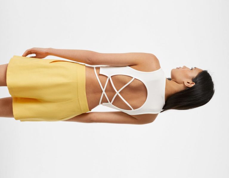 Bershka Printed Tank Top With Open Back T-shirts Dames Wit | VIixrqcptgP