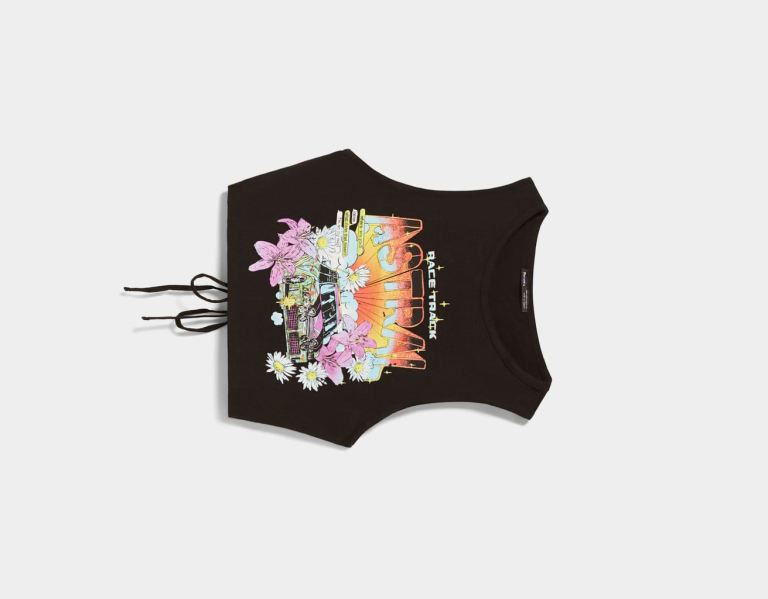 Bershka Printed Tank Top With Open Back T-shirts Dames Zwart | cMuTqV8kWjn