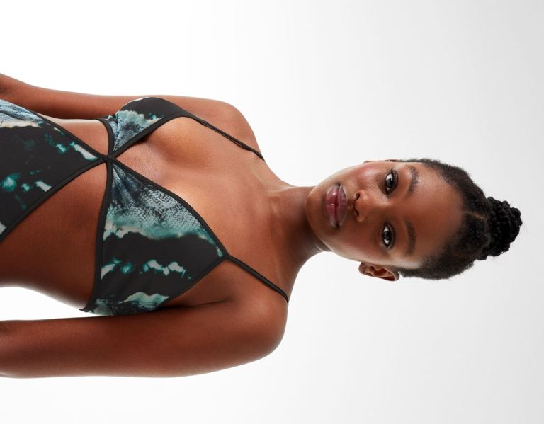 Bershka Printed Tulle Cut-out Bandjes Midi Jurken Dames Turquoise | 3bI3SqBw8pU