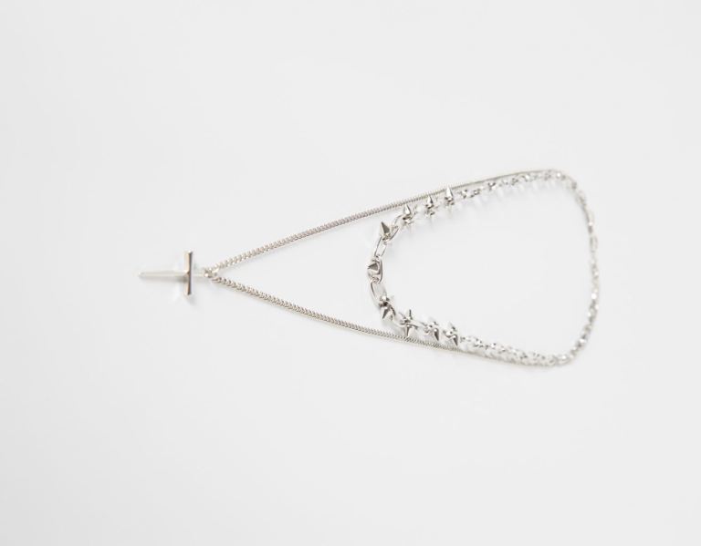 Bershka Punky Cross Necklace Sieraden Heren Zilver | IJ0MNaMsD8Q