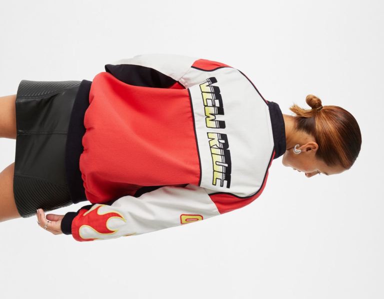Bershka Race Print Bomber Jassen Dames Rood | RD3pe9hSnPG