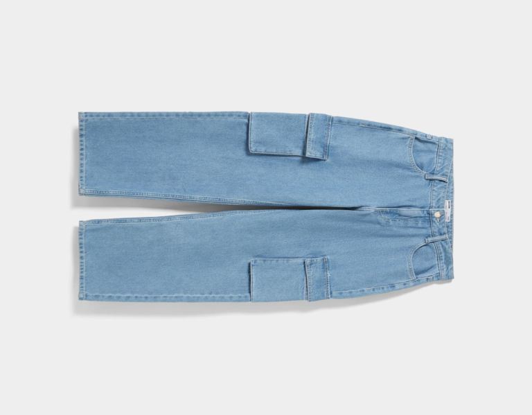 Bershka Rechtdoor-fit Cargo Jeans Dames Lichtblauw | RmKpl1TEkOh