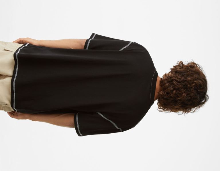 Bershka Regular Fit Kort Sleeve With Contrasting Thread T-shirts Heren Zwart | s6hiVmLkeSL