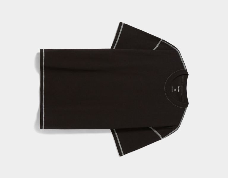 Bershka Regular Fit Kort Sleeve With Contrasting Thread T-shirts Heren Zwart | s6hiVmLkeSL